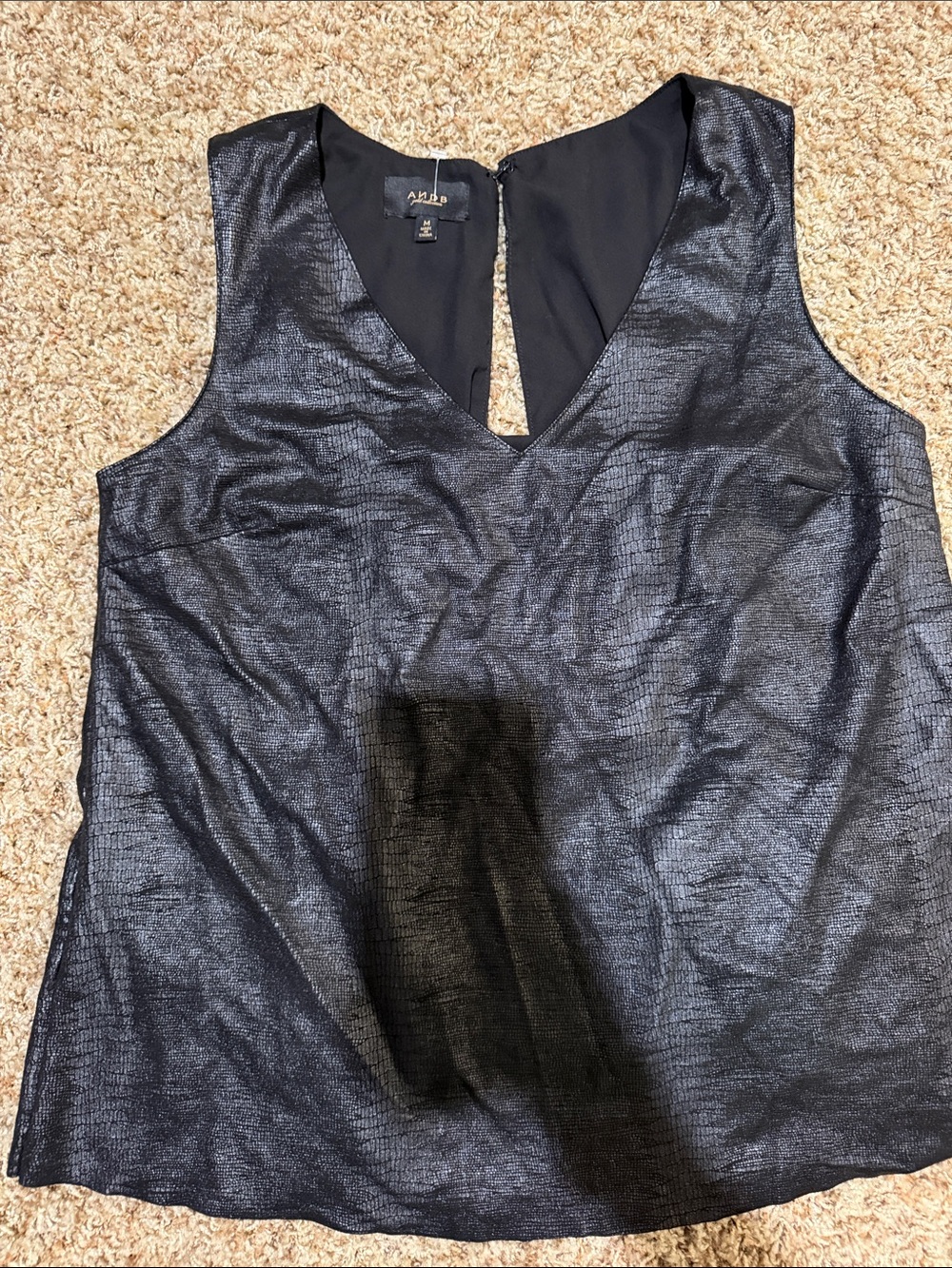 A N D B Shimmery Black V-Neck Sleeveless Camisole